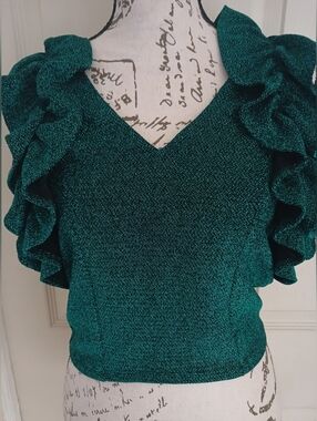 Milk & Honey Sparkling Ruffle Sleeve V-Neck Top